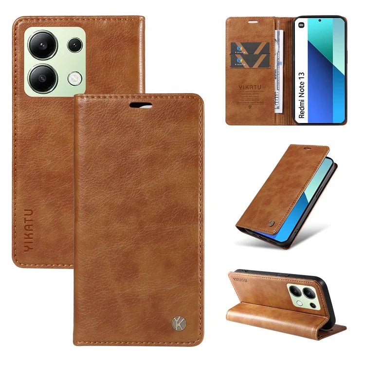 YIKATU YK-006 For Xiaomi Redmi Note 13 4G Leather Case Magnetic Closing Litchi Texture