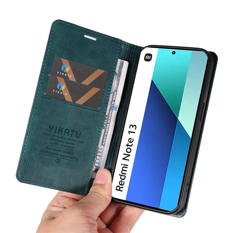 YIKATU YK-006 For Xiaomi Redmi Note 13 4G Leather Case Magnetic Closing Litchi Texture