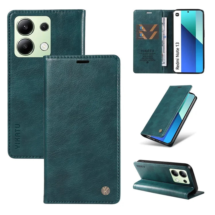 YIKATU YK-006 For Xiaomi Redmi Note 13 4G Leather Case Magnetic Closing Litchi Texture