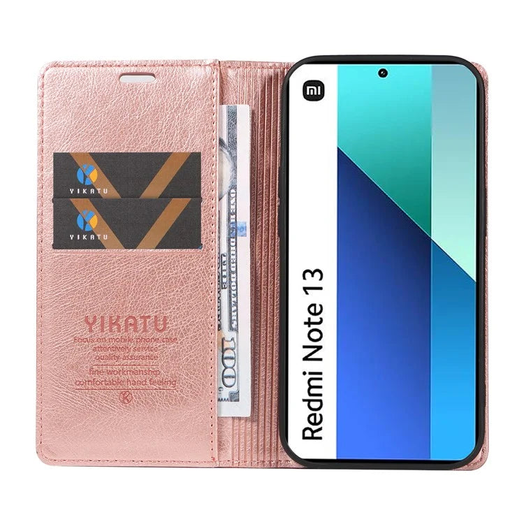 YIKATU YK-006 For Xiaomi Redmi Note 13 4G Leather Case Magnetic Closing Litchi Texture
