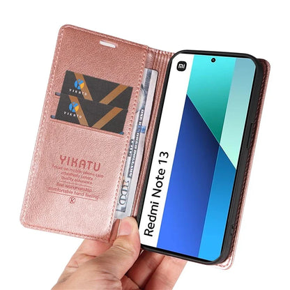 YIKATU YK-006 For Xiaomi Redmi Note 13 4G Leather Case Magnetic Closing Litchi Texture