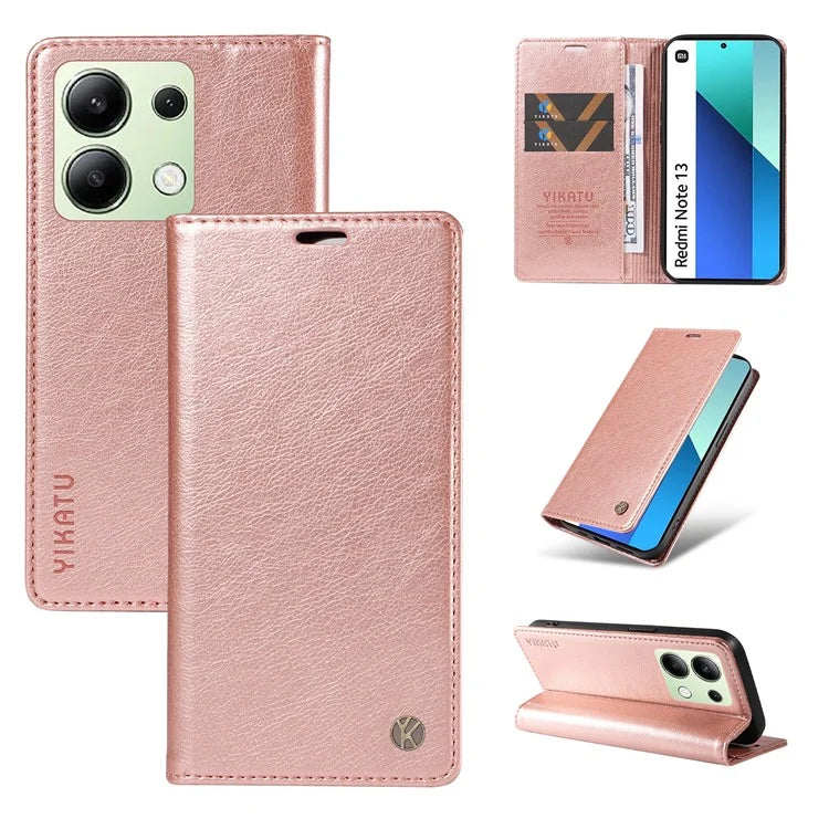 YIKATU YK-006 For Xiaomi Redmi Note 13 4G Leather Case Magnetic Closing Litchi Texture