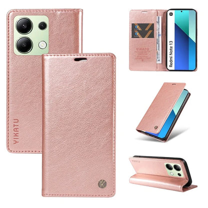 YIKATU YK-006 For Xiaomi Redmi Note 13 4G Leather Case Magnetic Closing Litchi Texture