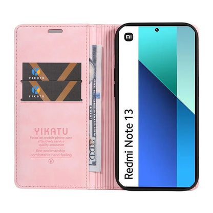 YIKATU YK-006 For Xiaomi Redmi Note 13 4G Leather Case Magnetic Closing Litchi Texture