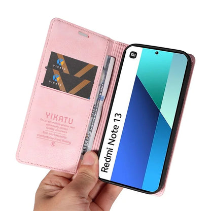 YIKATU YK-006 For Xiaomi Redmi Note 13 4G Leather Case Magnetic Closing Litchi Texture