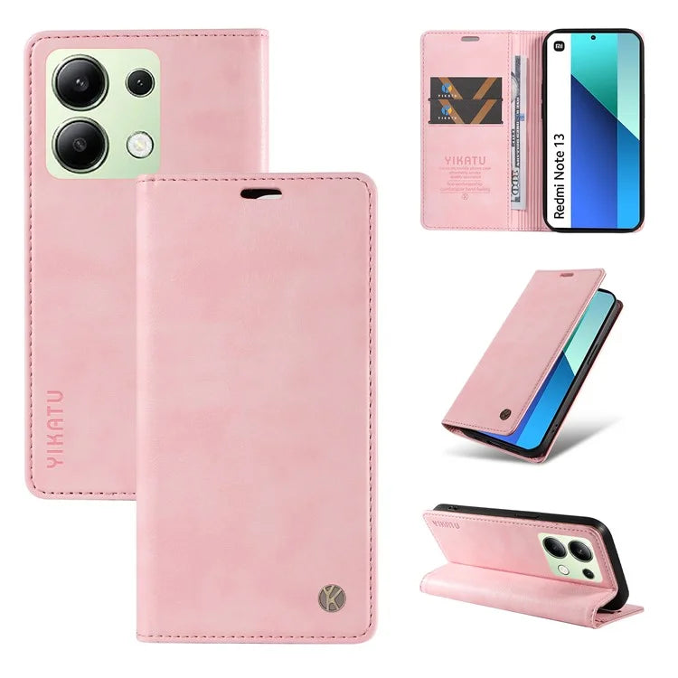 YIKATU YK-006 For Xiaomi Redmi Note 13 4G Leather Case Magnetic Closing Litchi Texture