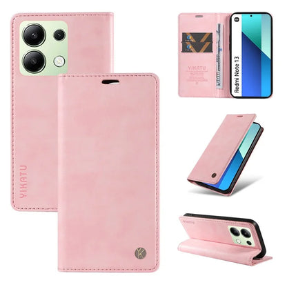 YIKATU YK-006 For Xiaomi Redmi Note 13 4G Leather Case Magnetic Closing Litchi Texture