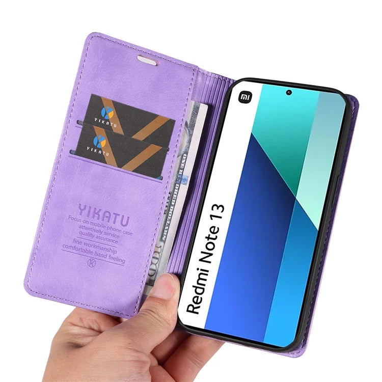 YIKATU YK-006 For Xiaomi Redmi Note 13 4G Leather Case Magnetic Closing Litchi Texture