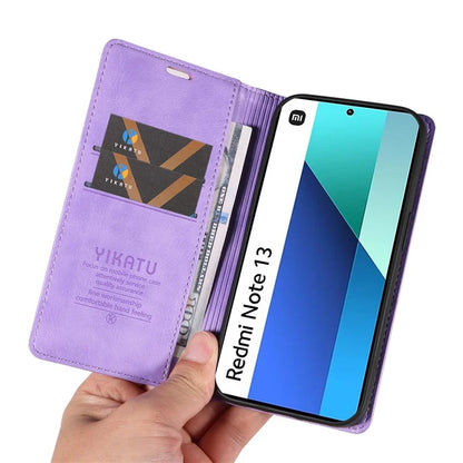 YIKATU YK-006 For Xiaomi Redmi Note 13 4G Leather Case Magnetic Closing Litchi Texture