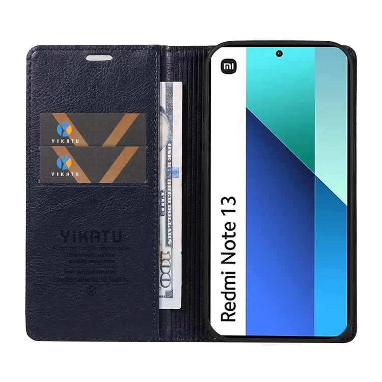 YIKATU YK-006 For Xiaomi Redmi Note 13 4G Leather Case Magnetic Closing Litchi Texture