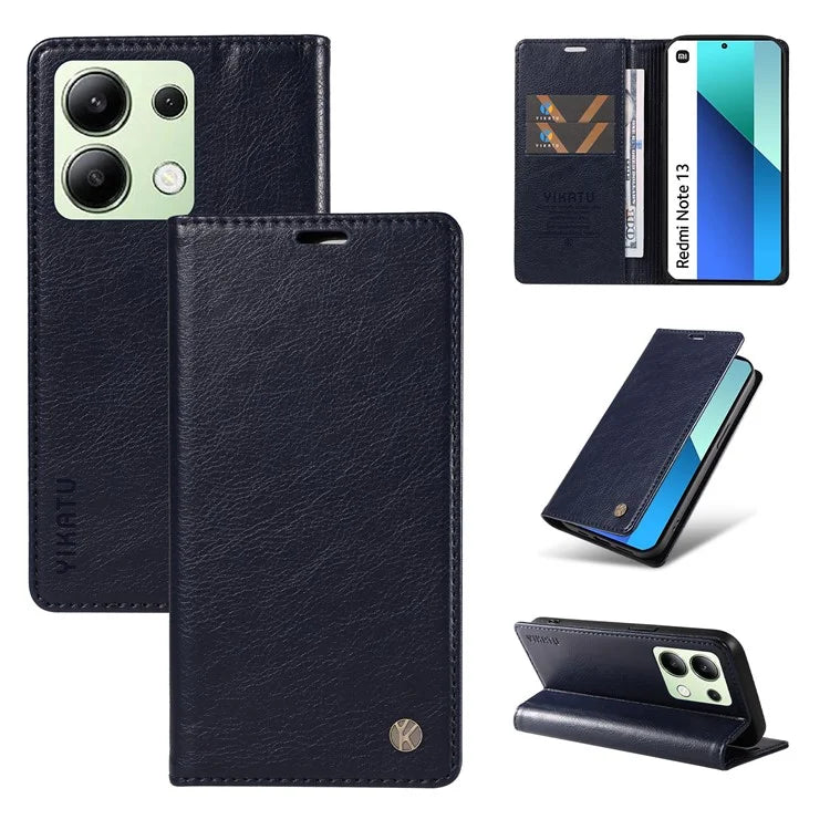 YIKATU YK-006 For Xiaomi Redmi Note 13 4G Leather Case Magnetic Closing Litchi Texture