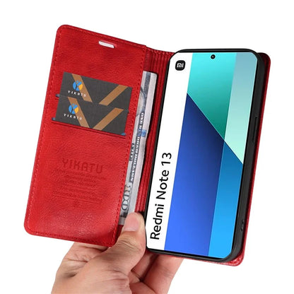 YIKATU YK-006 For Xiaomi Redmi Note 13 4G Leather Case Magnetic Closing Litchi Texture