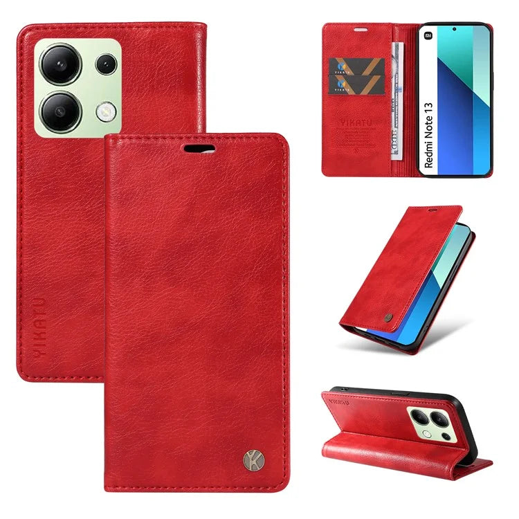 YIKATU YK-006 For Xiaomi Redmi Note 13 4G Leather Case Magnetic Closing Litchi Texture