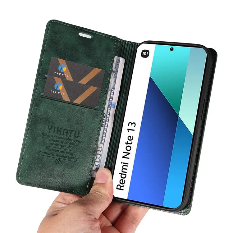 YIKATU YK-006 For Xiaomi Redmi Note 13 4G Leather Case Magnetic Closing Litchi Texture