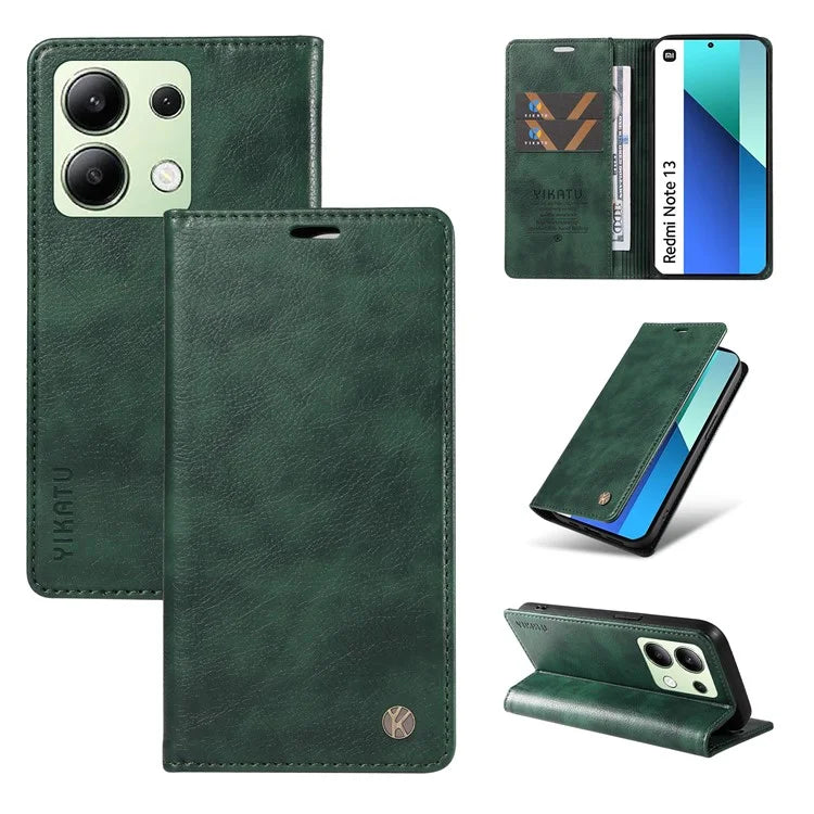 YIKATU YK-006 For Xiaomi Redmi Note 13 4G Leather Case Magnetic Closing Litchi Texture