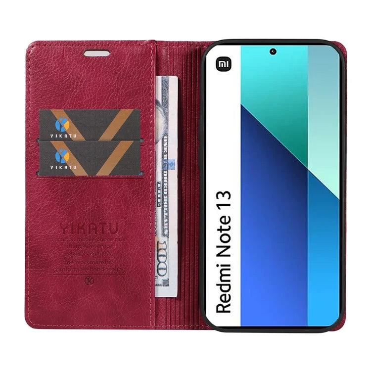 YIKATU YK-006 For Xiaomi Redmi Note 13 4G Leather Case Magnetic Closing Litchi Texture