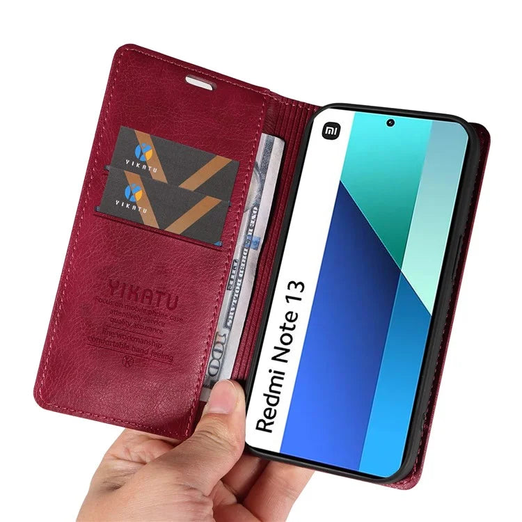 YIKATU YK-006 For Xiaomi Redmi Note 13 4G Leather Case Magnetic Closing Litchi Texture