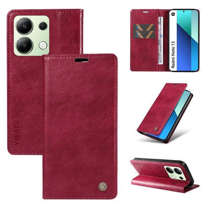 YIKATU YK-006 For Xiaomi Redmi Note 13 4G Leather Case Magnetic Closing Litchi Texture