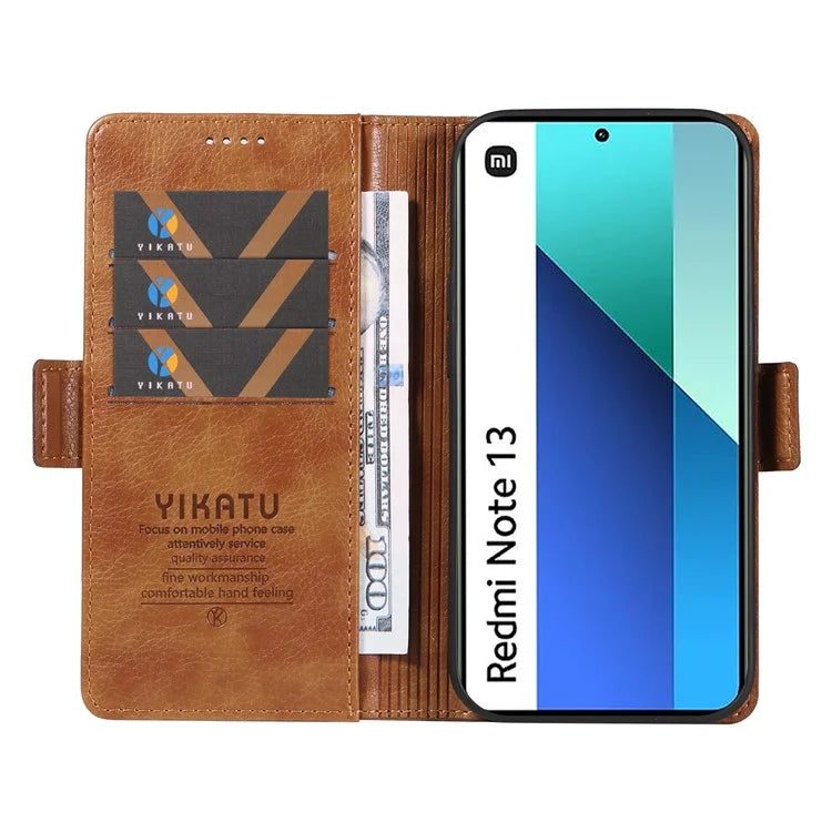 YIKATU YK-007 For Xiaomi Redmi Note 13 4G Leather Case Litchi Texture Cover Phone Wallet