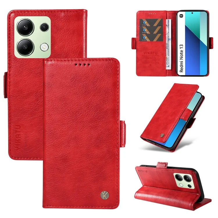 YIKATU YK-007 For Xiaomi Redmi Note 13 4G Leather Case Litchi Texture Cover Phone Wallet