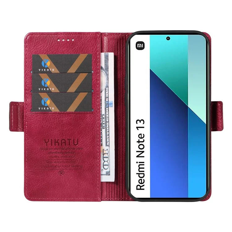 YIKATU YK-007 For Xiaomi Redmi Note 13 4G Leather Case Litchi Texture Cover Phone Wallet