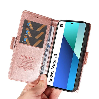 YIKATU YK-007 For Xiaomi Redmi Note 13 4G Leather Case Litchi Texture Cover Phone Wallet