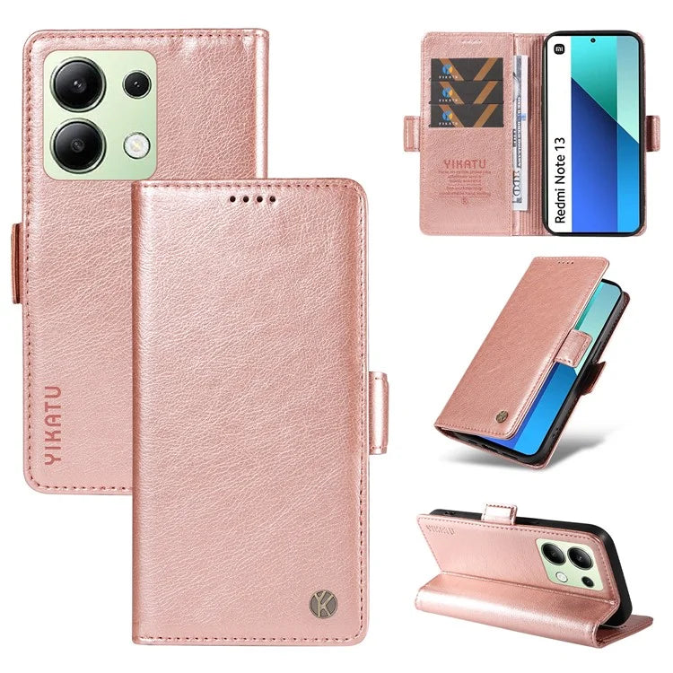 YIKATU YK-007 For Xiaomi Redmi Note 13 4G Leather Case Litchi Texture Cover Phone Wallet