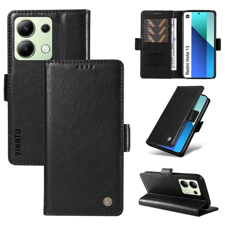 YIKATU YK-007 For Xiaomi Redmi Note 13 4G Leather Case Litchi Texture Cover Phone Wallet