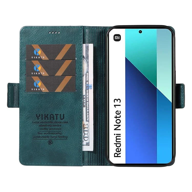 YIKATU YK-007 For Xiaomi Redmi Note 13 4G Leather Case Litchi Texture Cover Phone Wallet