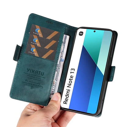 YIKATU YK-007 For Xiaomi Redmi Note 13 4G Leather Case Litchi Texture Cover Phone Wallet
