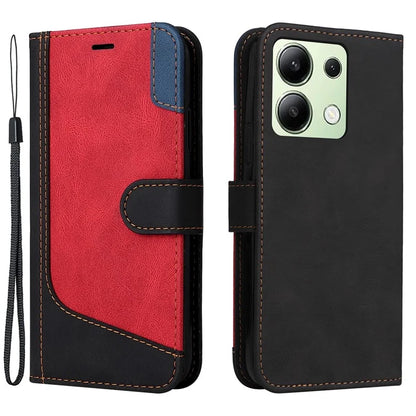 For Xiaomi Redmi Note 13 4G Leather Case Three-color Splicing Phone Cover
