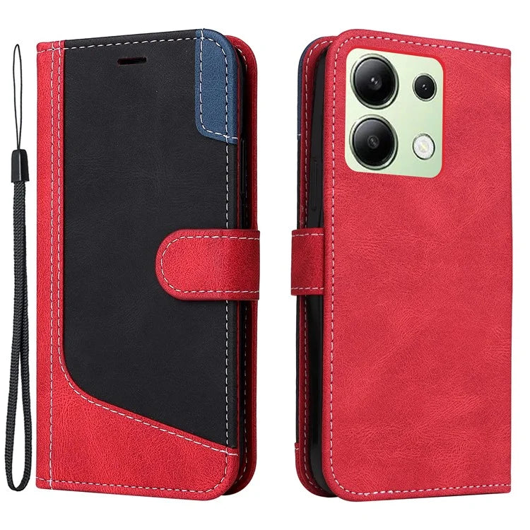 For Xiaomi Redmi Note 13 4G Leather Case Three-color Splicing Phone Cover