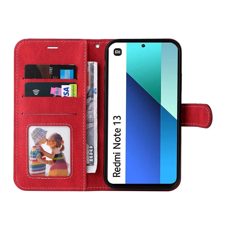 For Xiaomi Redmi Note 13 4G Leather Case Three-color Splicing Phone Cover
