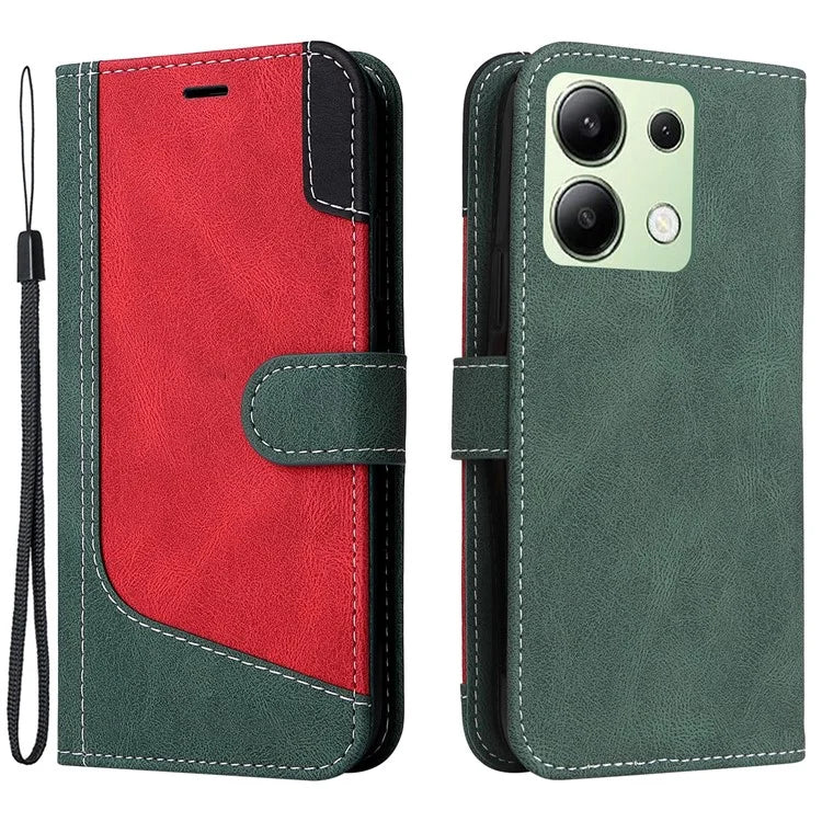 For Xiaomi Redmi Note 13 4G Leather Case Three-color Splicing Phone Cover