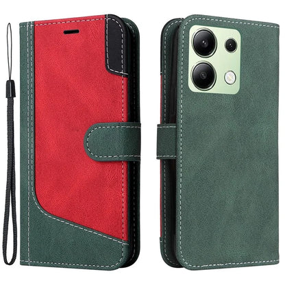 For Xiaomi Redmi Note 13 4G Leather Case Three-color Splicing Phone Cover