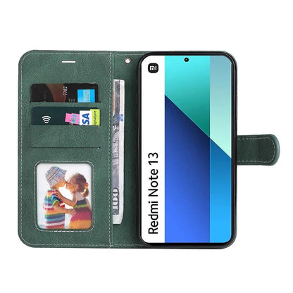 For Xiaomi Redmi Note 13 4G Leather Case Three-color Splicing Phone Cover