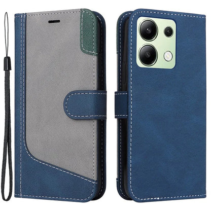 For Xiaomi Redmi Note 13 4G Leather Case Three-color Splicing Phone Cover