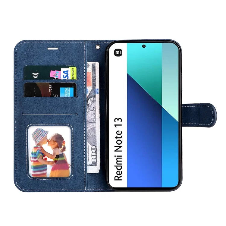 For Xiaomi Redmi Note 13 4G Leather Case Three-color Splicing Phone Cover