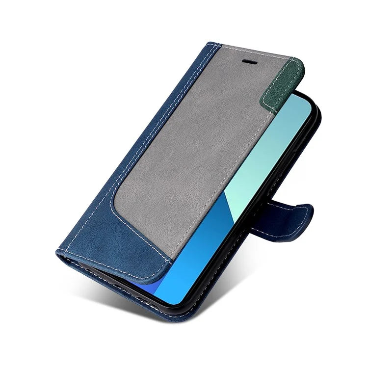 For Xiaomi Redmi Note 13 4G Leather Case Three-color Splicing Phone Cover