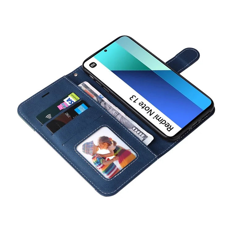 For Xiaomi Redmi Note 13 4G Leather Case Three-color Splicing Phone Cover