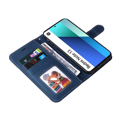 For Xiaomi Redmi Note 13 4G Leather Case Three-color Splicing Phone Cover