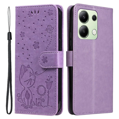 KT Imprinting Flower Series-4 For Xiaomi Redmi Note 13 4G Leather Phone Case Cat Bee Pattern