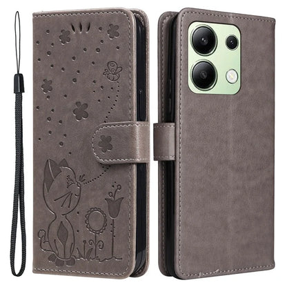 KT Imprinting Flower Series-4 For Xiaomi Redmi Note 13 4G Leather Phone Case Cat Bee Pattern