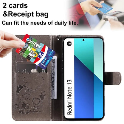 KT Imprinting Flower Series-4 For Xiaomi Redmi Note 13 4G Leather Phone Case Cat Bee Pattern