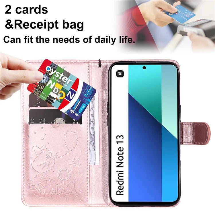 KT Imprinting Flower Series-4 For Xiaomi Redmi Note 13 4G Leather Phone Case Cat Bee Pattern