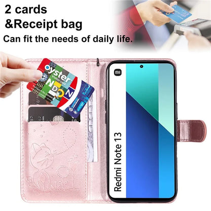 KT Imprinting Flower Series-4 For Xiaomi Redmi Note 13 4G Leather Phone Case Cat Bee Pattern