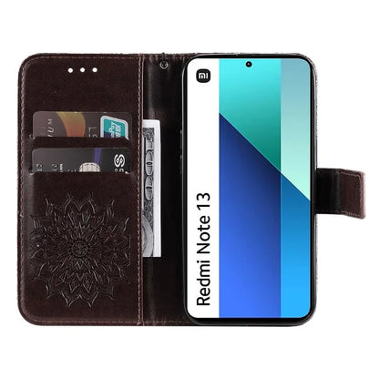 KT Imprinting Flower Series-1 For Xiaomi Redmi Note 13 4G Leather Case Wallet Cover Sunflower