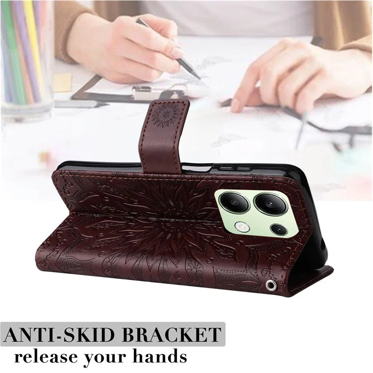 KT Imprinting Flower Series-1 For Xiaomi Redmi Note 13 4G Leather Case Wallet Cover Sunflower