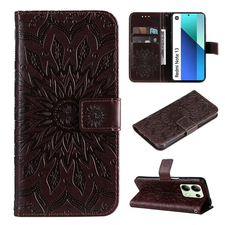 KT Imprinting Flower Series-1 For Xiaomi Redmi Note 13 4G Leather Case Wallet Cover Sunflower