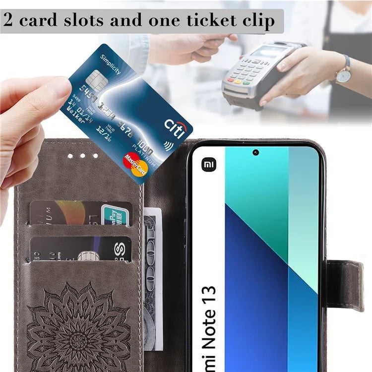 KT Imprinting Flower Series-1 For Xiaomi Redmi Note 13 4G Leather Case Wallet Cover Sunflower